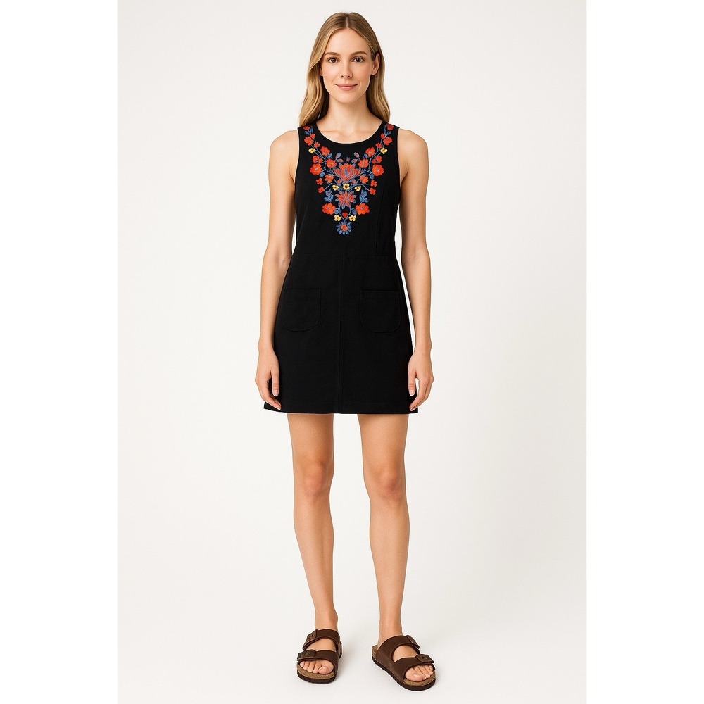 Hollister Black Suede-Look Embroidered Mini Dress Boho Festival Chic L